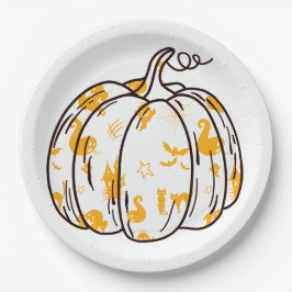 Cute Orange Halloween Icons in Pumpkin Papieren Bordje