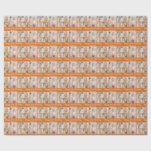 Cute Orange Happy Birthday Photo Collage Custom Cadeaupapier (Vlak)