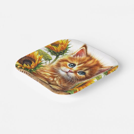Cute Orange Kitten Among Sunflowers Papieren Bordje (Gebogen)