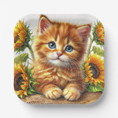 Cute Orange Kitten Among Sunflowers Papieren Bordje (Voorkant)