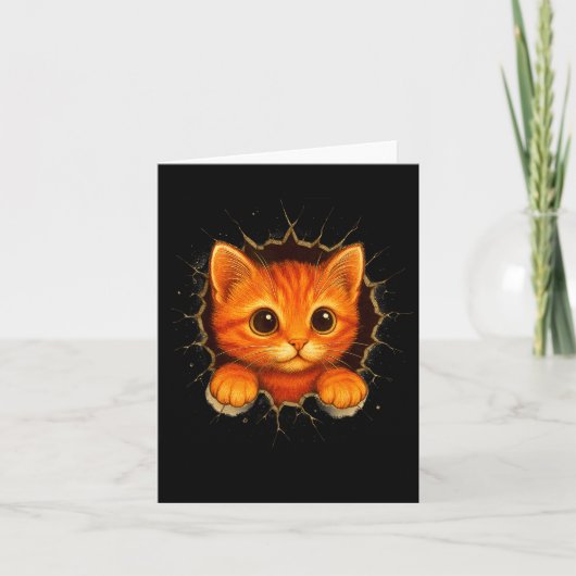 Cute Orange Kitten Cracks Mug Wall Funny Cat Lover Kaart (Voorkant)