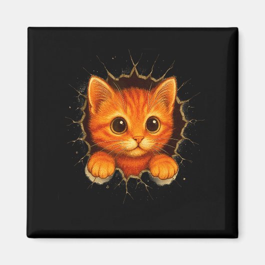 Cute Orange Kitten Cracks Mug Wall Funny Cat Lover Magneet (Voorkant)
