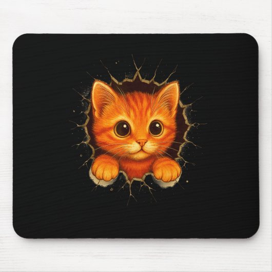 Cute Orange Kitten Cracks Mug Wall Funny Cat Lover Muismat (Voorkant)