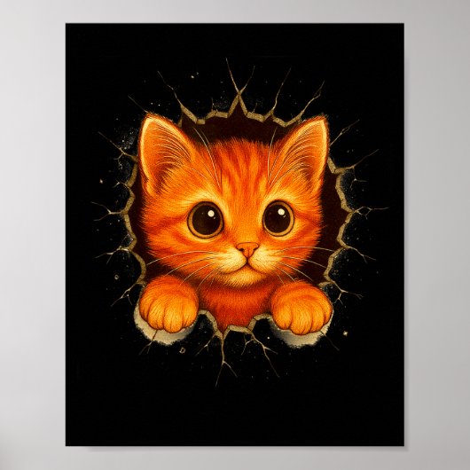 Cute Orange Kitten Cracks Mug Wall Funny Cat Lover Poster (Voorkant)