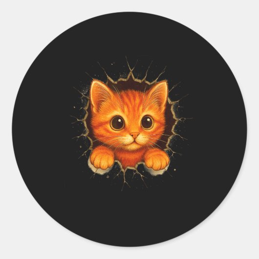 Cute Orange Kitten Cracks Mug Wall Funny Cat Lover Ronde Sticker (Voorkant)