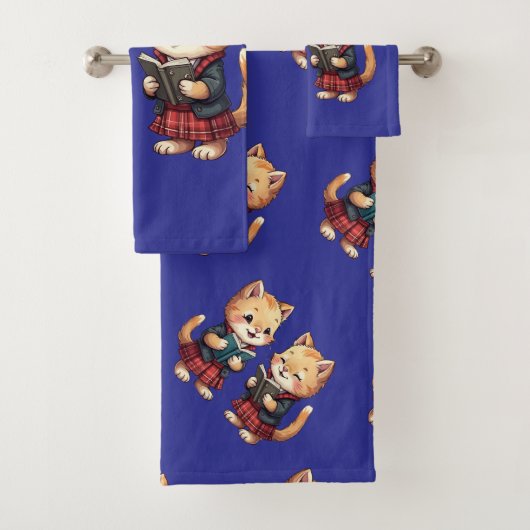 Cute Orange Kitties Reading Burns Night Poetry Bad Handdoek (Insitu)