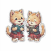 Cute Orange Kitties Reading Burns Night Poetry Sticker (Voorkant)