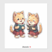 Cute Orange Kitties Reading Burns Night Poetry Sticker (Vel)