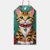 Cute Orange Kitty Cat and Poinsettia Christmas Cadeaulabel (Voorkant)