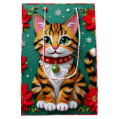 Cute Orange Kitty Cat and Poinsettia Christmas Medium Cadeauzakje (Achterkant)