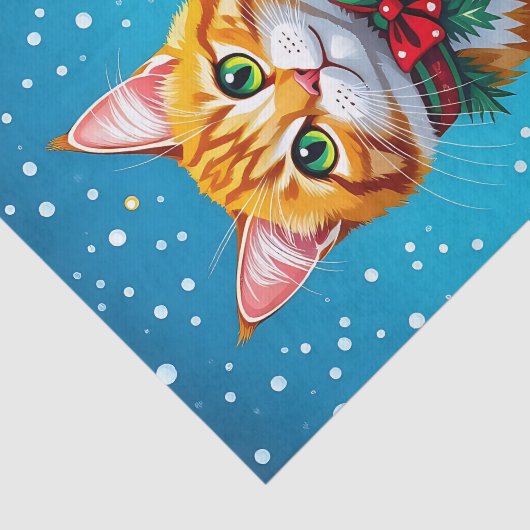 Cute Orange Kitty Cat and Poinsettia Christmas Tissuepapier (Detail)