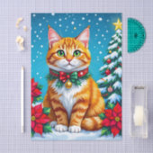 Cute Orange Kitty Cat and Poinsettia Christmas Tissuepapier (Craft)