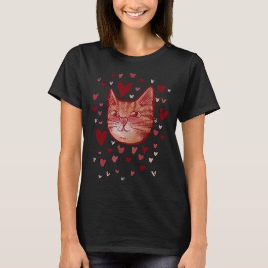 Cute orange kitty cat Love Valentine T-shirt (Voorkant)