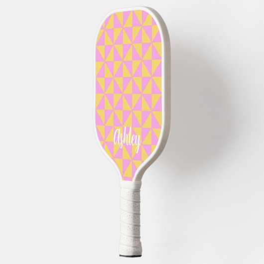cute orange pink retro geometric design pickleball paddle (Links)
