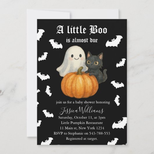 Cute Orange Pumpkin Cat Bats Halloween Baby Shower Kaart (Voorkant)