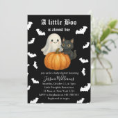 Cute Orange Pumpkin Cat Bats Halloween Baby Shower Kaart (Staand voorkant)