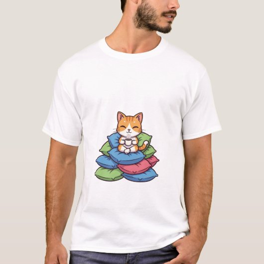 Cute Orange Tabby Cat Relaxing on Stack T-shirt (Voorkant)