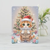Cute Orange Tabby Kitten Personalized Christmas Feestdagenkaart (Staand voorkant)