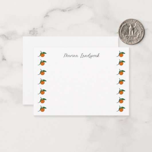 Cute Oranges & Green Leaves Notitiekaartje (Voorkant / Achterkant in situ)