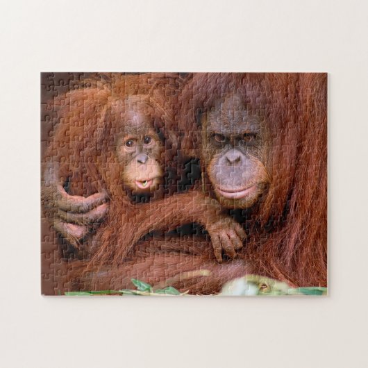 Cute Orangutan Ma en Baby, Jigzaag Puzzle Legpuzzel (Horizontaal)
