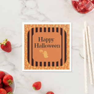 Cute Oranje Black Ghost Happy Halloween Party Servet