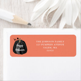 Cute Oranje Black Pumpkin Halloween Return Address Etiket
