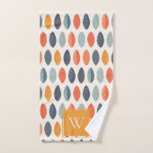 Cute Oranje Blue Leafy Botanical Monogram Patroon Bad Handdoek (Handdoek)