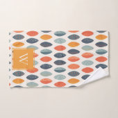 Cute Oranje Blue Leafy Botanical Monogram Patroon Bad Handdoek (Handdoek)