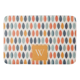 Cute Oranje Blue Leafy Botanical Monogram Patroon Badmat