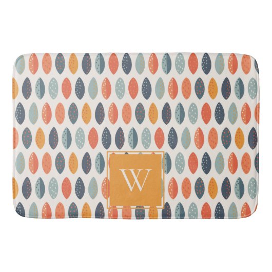 Cute Oranje Blue Leafy Botanical Monogram Patroon Badmat (Voorkant)
