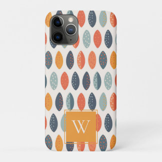 Cute Oranje Blue Leafy Botanical Monogram Patroon Case-Mate iPhone Case