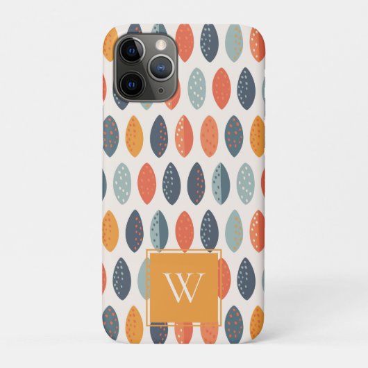 Cute Oranje Blue Leafy Botanical Monogram Patroon Case-Mate iPhone Case (Achterkant)