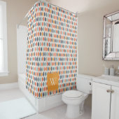 Cute Oranje Blue Leafy Botanical Monogram Patroon Douchegordijn (In situ)