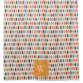 Cute Oranje Blue Leafy Botanical Monogram Patroon Douchegordijn