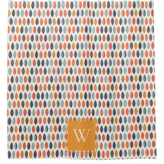 Cute Oranje Blue Leafy Botanical Monogram Patroon Douchegordijn (Voorkant)