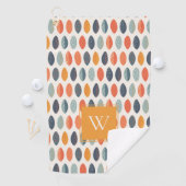 Cute Oranje Blue Leafy Botanical Monogram Patroon Golfhanddoek (Insitu)