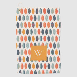 Cute Oranje Blue Leafy Botanical Monogram Patroon Golfhanddoek