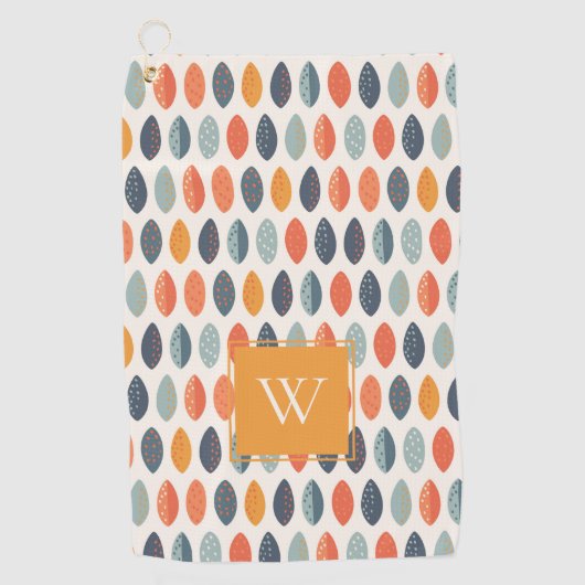Cute Oranje Blue Leafy Botanical Monogram Patroon Golfhanddoek (Voorkant)