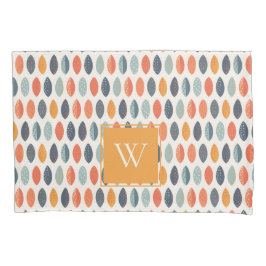 Cute Oranje Blue Leafy Botanical Monogram Patroon Kussensloop