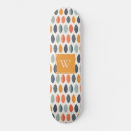 Cute Oranje Blue Leafy Botanical Monogram Patroon Persoonlijk Skateboard