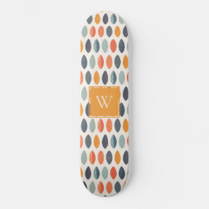 Cute Oranje Blue Leafy Botanical Monogram Patroon Persoonlijk Skateboard