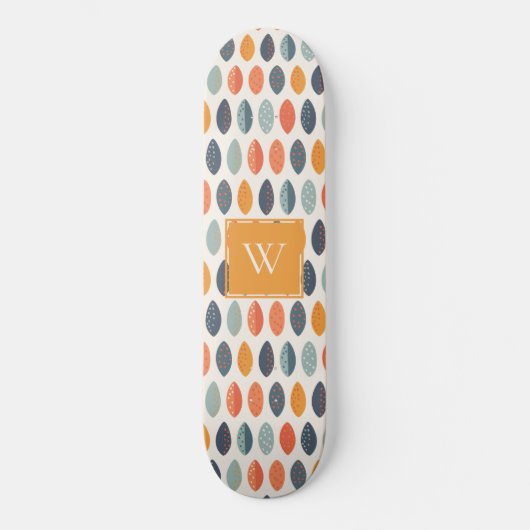 Cute Oranje Blue Leafy Botanical Monogram Patroon Persoonlijk Skateboard (Voorkant)