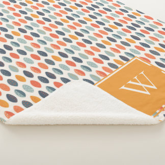 Cute Oranje Blue Leafy Botanical Monogram Patroon Sherpa Deken