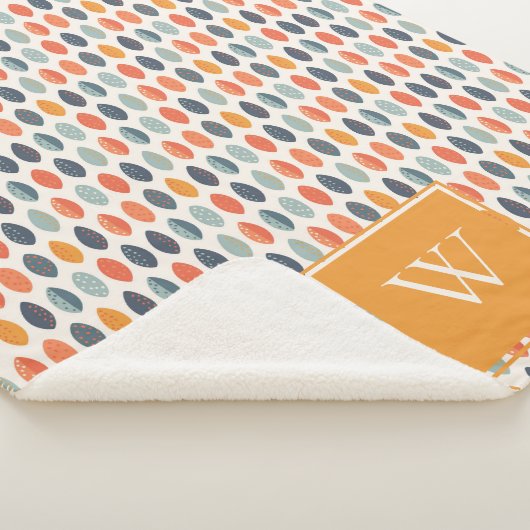 Cute Oranje Blue Leafy Botanical Monogram Patroon Sherpa Deken (3/4)