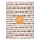 Cute Oranje Blue Leafy Botanical Monogram Patroon Tafelkleed (Voorkant)