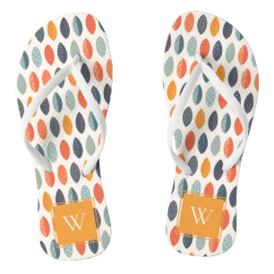 Cute Oranje Blue Leafy Botanical Monogram Patroon Teenslippers