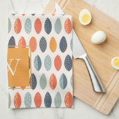 Cute Oranje Blue Leafy Botanical Monogram Patroon Theedoek (Quarter Fold)