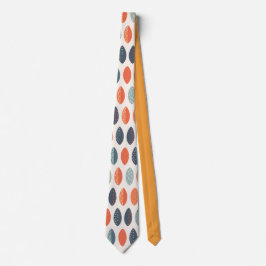 Cute Oranje Blue Ochre Leafy Botanical Pattern Stropdas