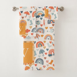 Cute Oranje Blue Spring Rainbow Clouds Pattern Bad Handdoek