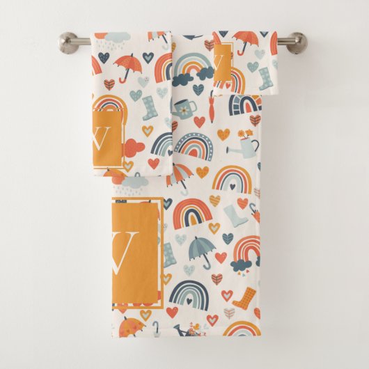 Cute Oranje Blue Spring Rainbow Clouds Pattern Bad Handdoek (Insitu)